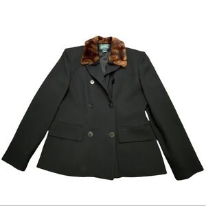 {Ralph Lauren} Vintage Jacket 100% Wool Coat Faux Fur Trim